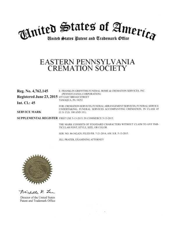 United States Trademark Application for company in Tamaqua filed by Trademark Attorney Scranton, PA Granted Trademark Registration Certificate by USPTO