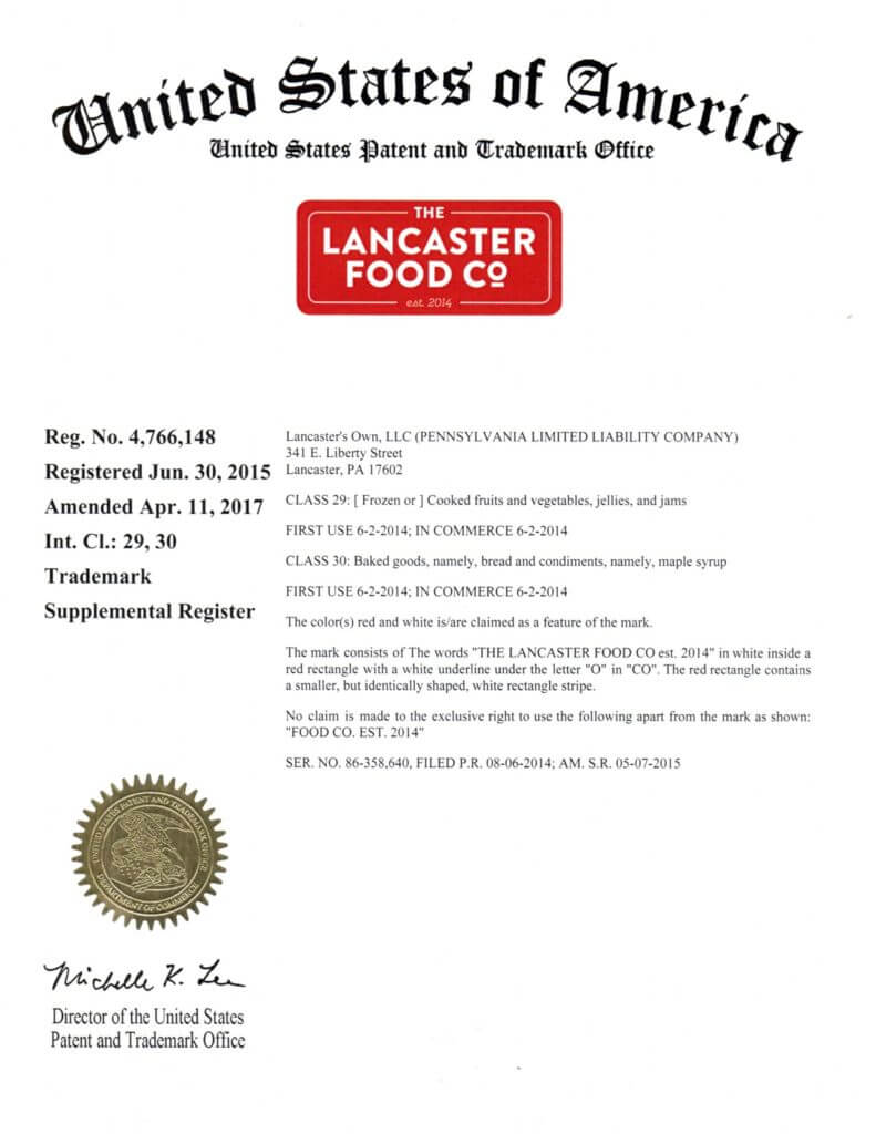 Trademark Application Registered Trademark Lancaster, PA