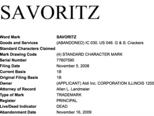SavoritzTrademark Aldi Brand Savoritz Trademark
